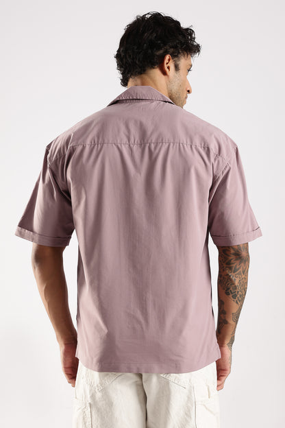 Cotton Slim Fit Zip-Up Shirt Lavender