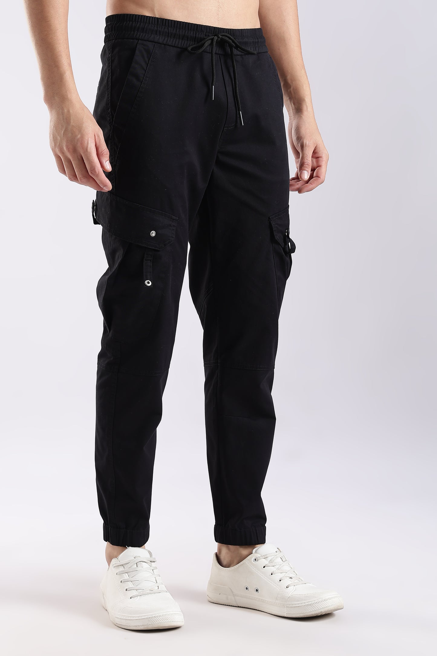 100% Cotton Slim Fit Cargo Pants Black
