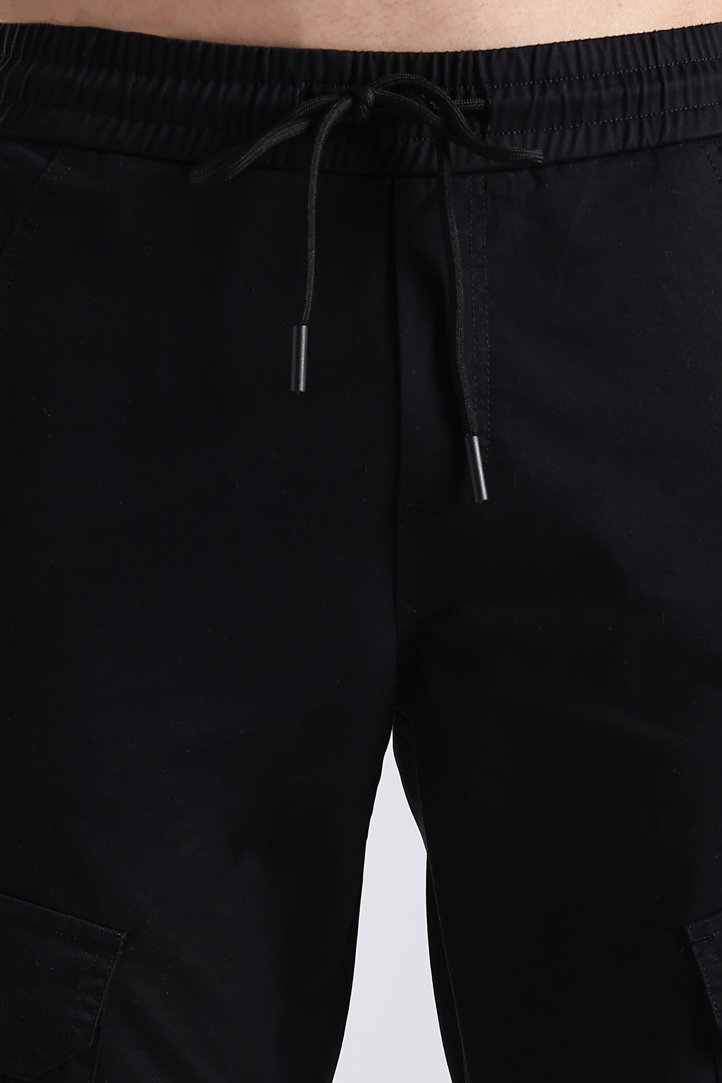 100% Cotton Slim Fit Cargo Pants Black