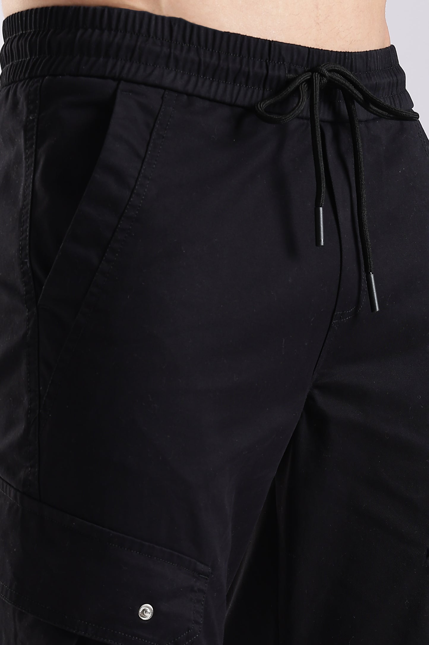 100% Cotton Slim Fit Cargo Pants Black