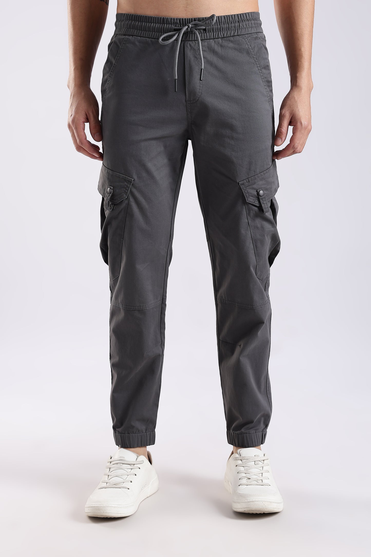 100% Cotton Slim Fit Cargo Pants Dk Grey