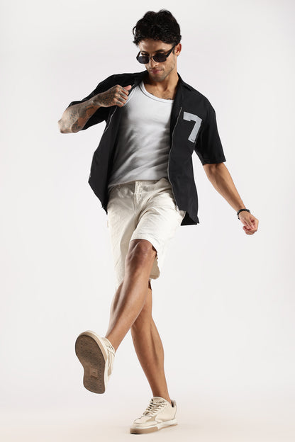 Cotton Slim Fit Zip-Up Shirt Black