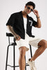 Poly Cotton Slim Fit Zip-Up Shirt Black