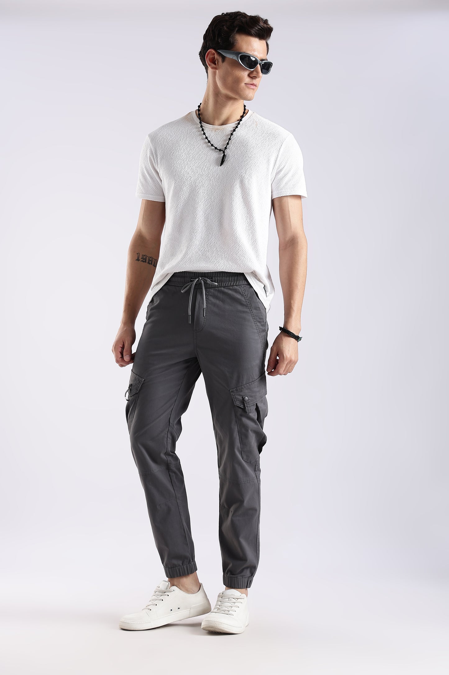 100% Cotton Slim Fit Cargo Pants Dk Grey