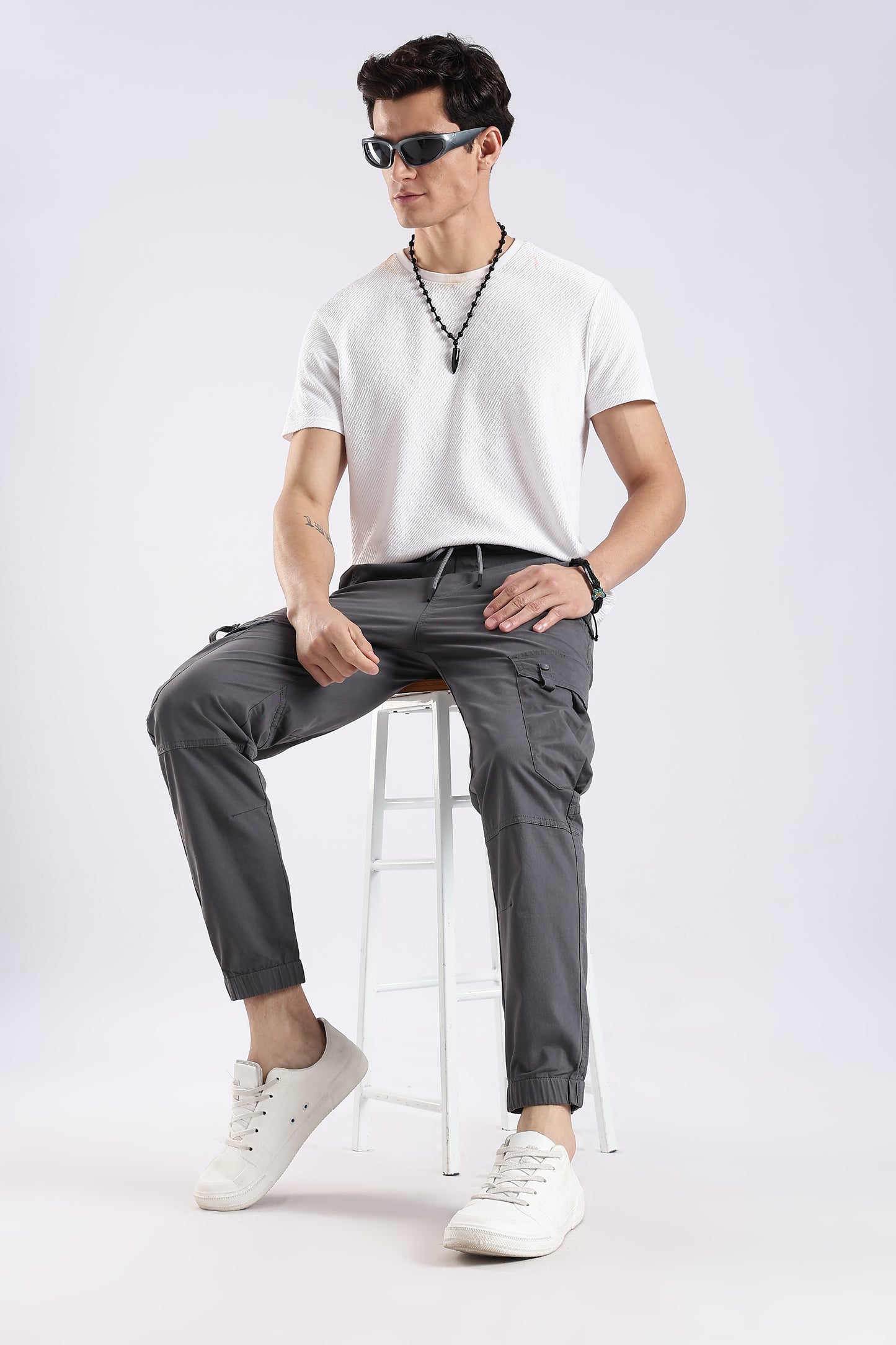 100% Cotton Slim Fit Cargo Pants Dk Grey