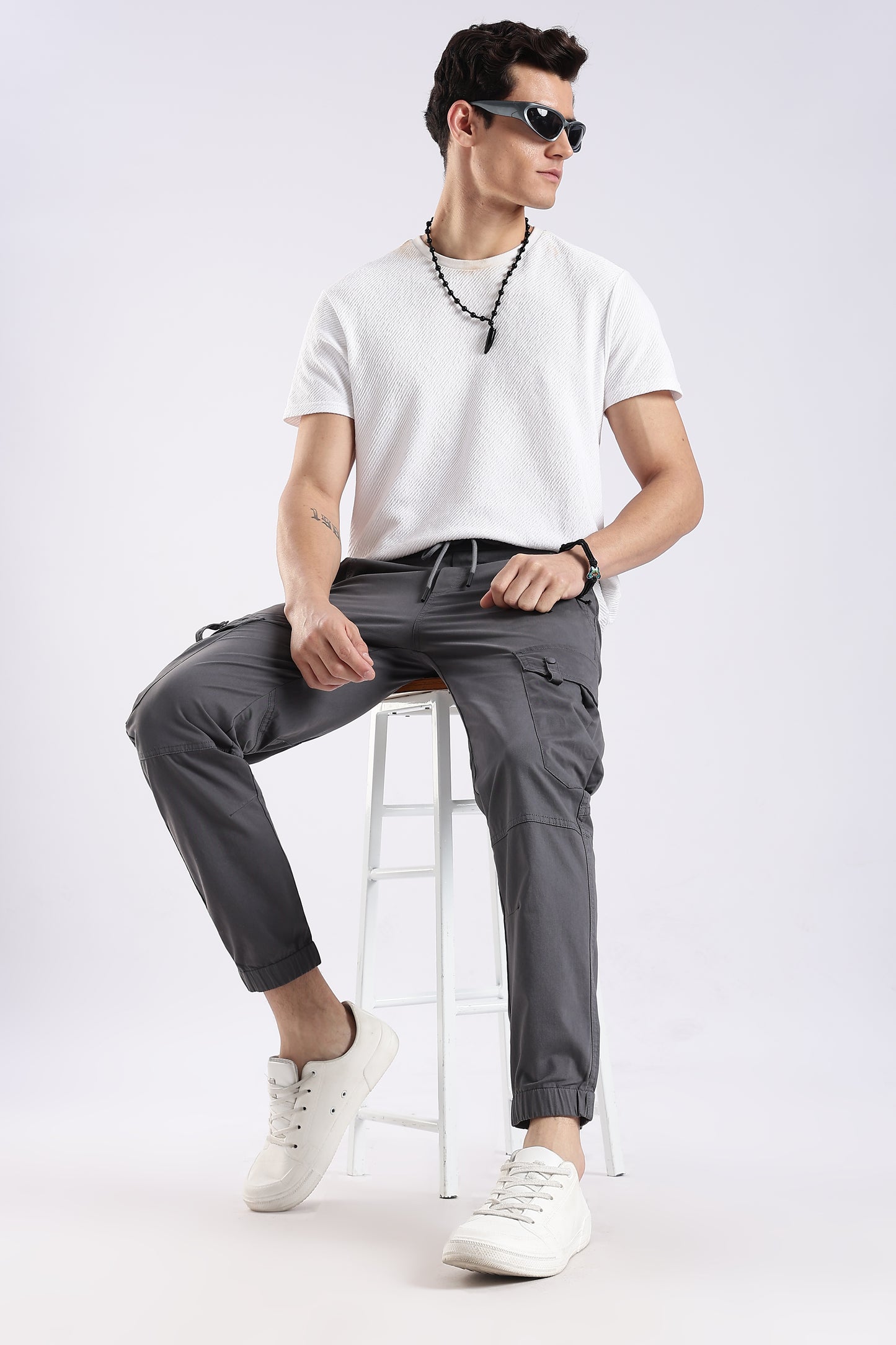 100% Cotton Slim Fit Cargo Pants Dk Grey