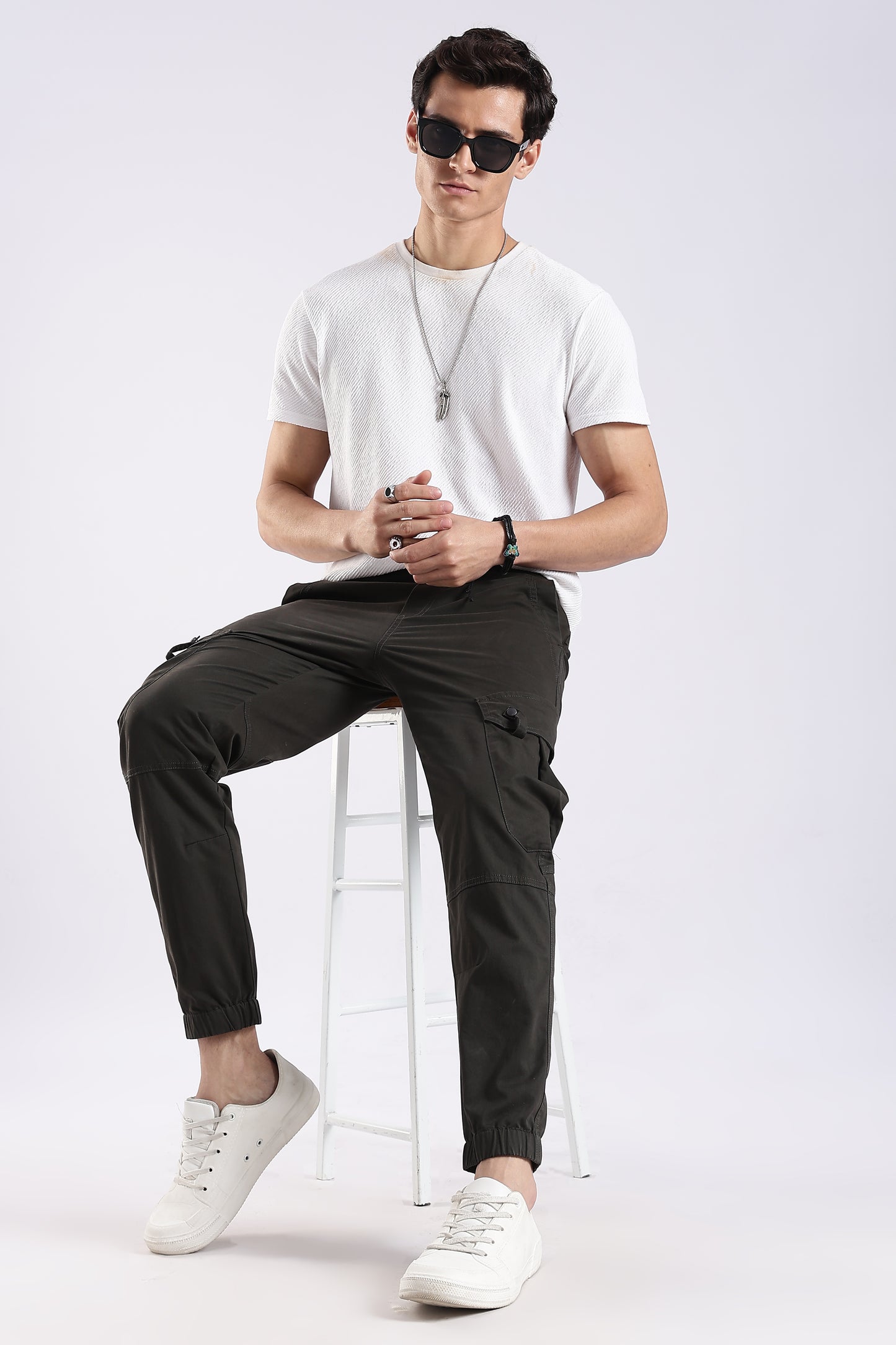 100% Cotton Slim Fit Cargo Pants Dk Green