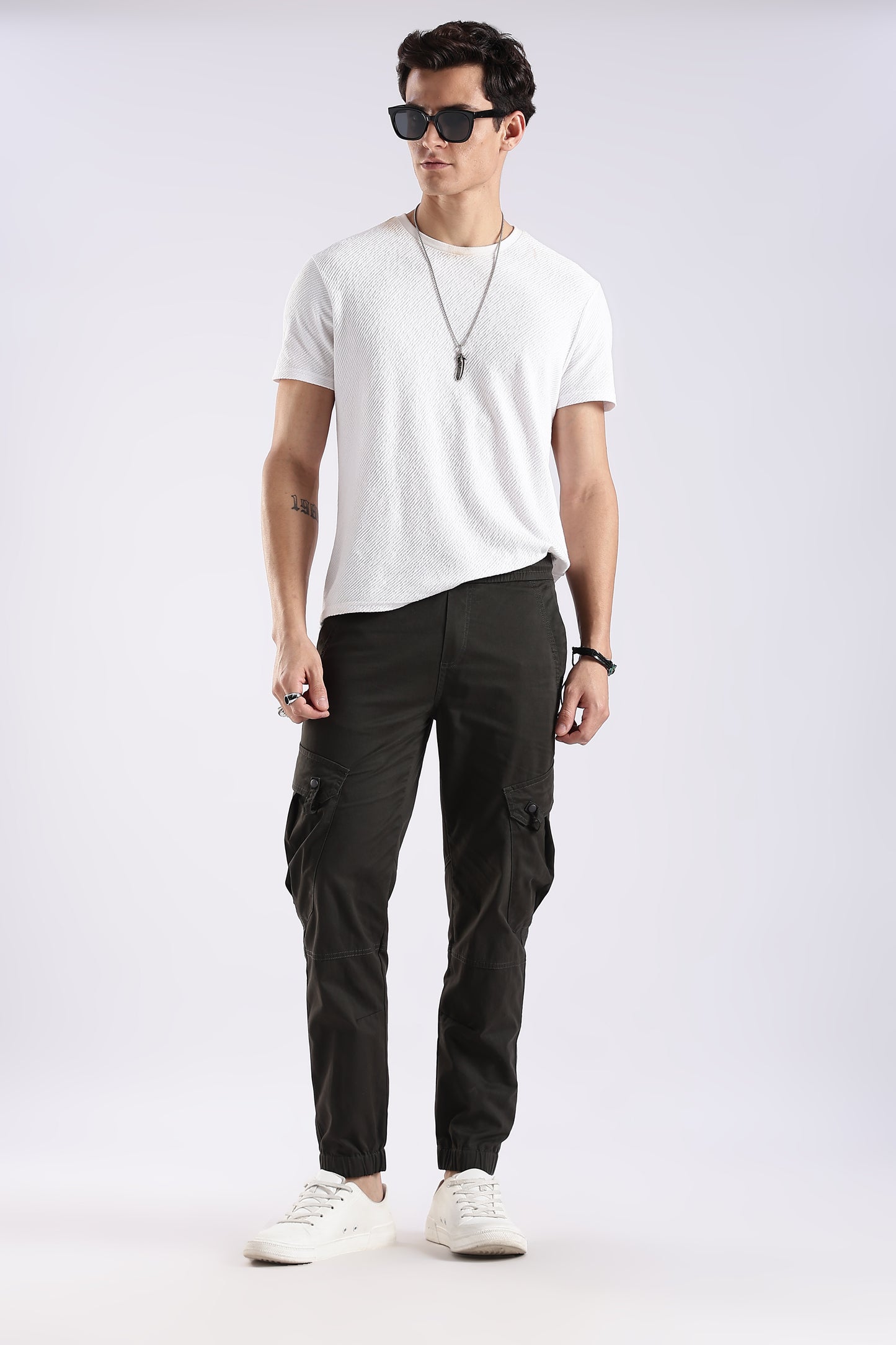 100% Cotton Slim Fit Cargo Pants Dk Green