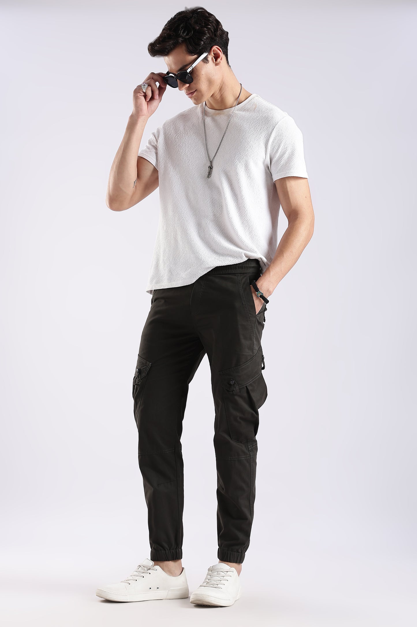 100% Cotton Slim Fit Cargo Pants Dk Green