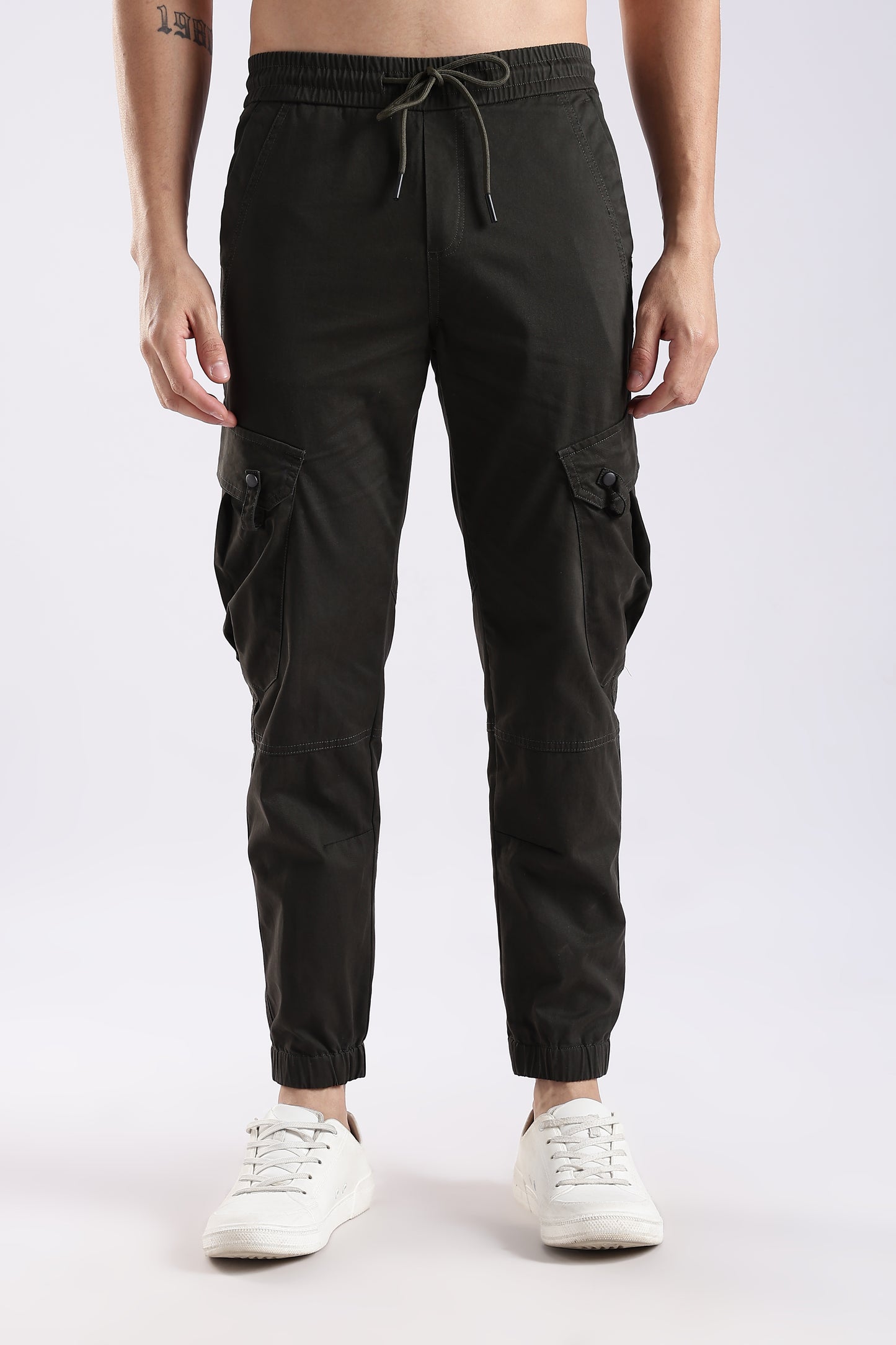 100% Cotton Slim Fit Cargo Pants Dk Green