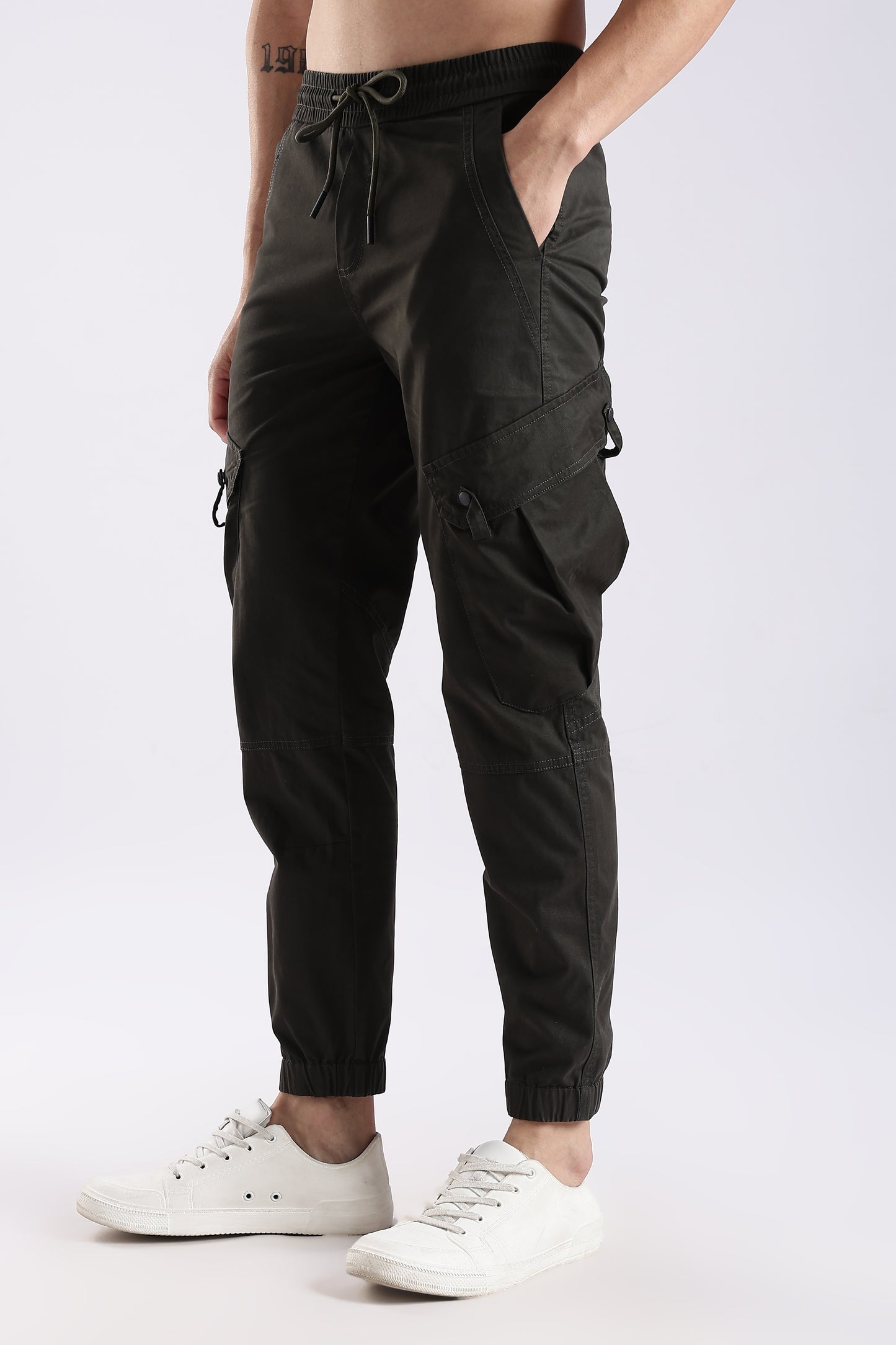 100% Cotton Slim Fit Cargo Pants Dk Green