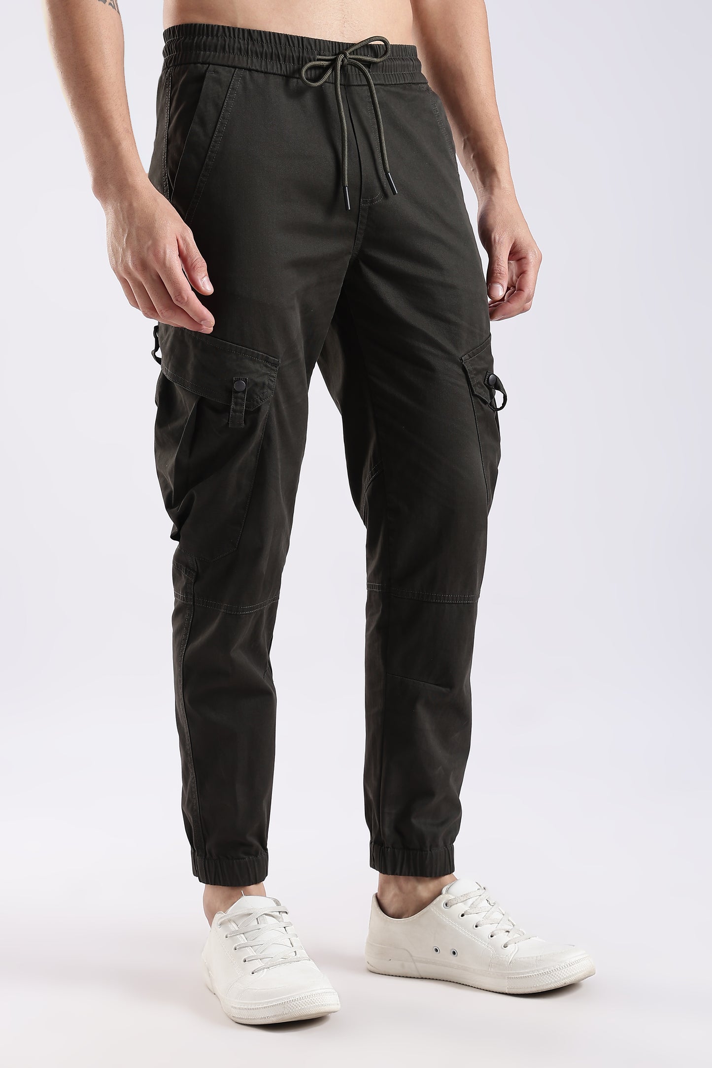 100% Cotton Slim Fit Cargo Pants Dk Green