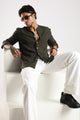 Linen Blend Slim Fit Striped Shirt Green