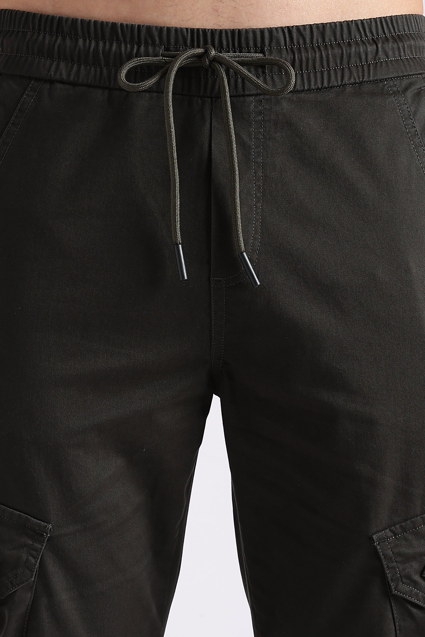 100% Cotton Slim Fit Cargo Pants Dk Green