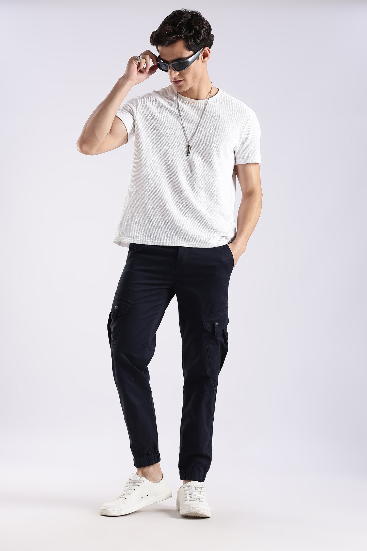 100% Cotton Slim Fit Cargo Pants Navy