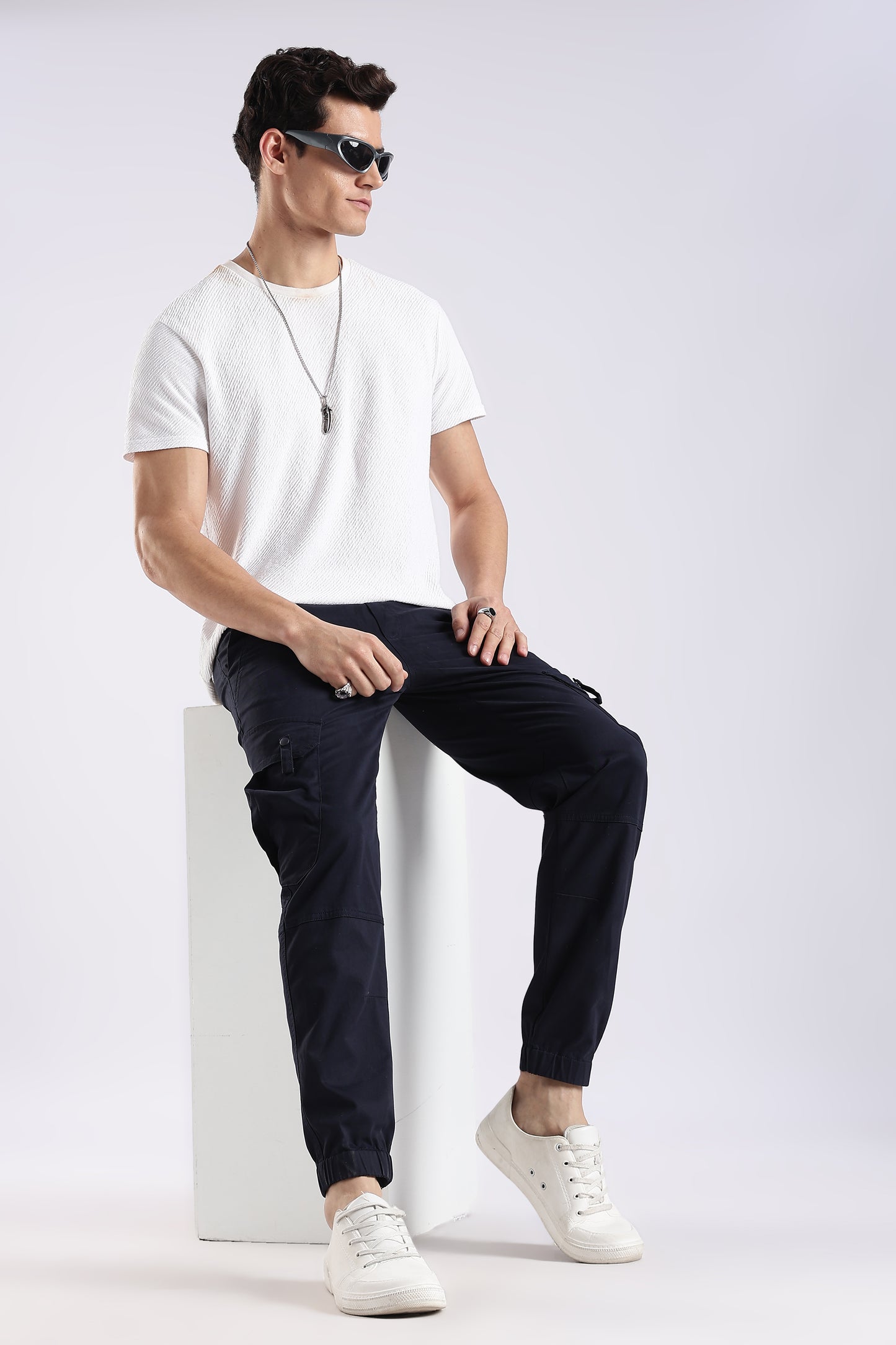 100% Cotton Slim Fit Cargo Pants Navy