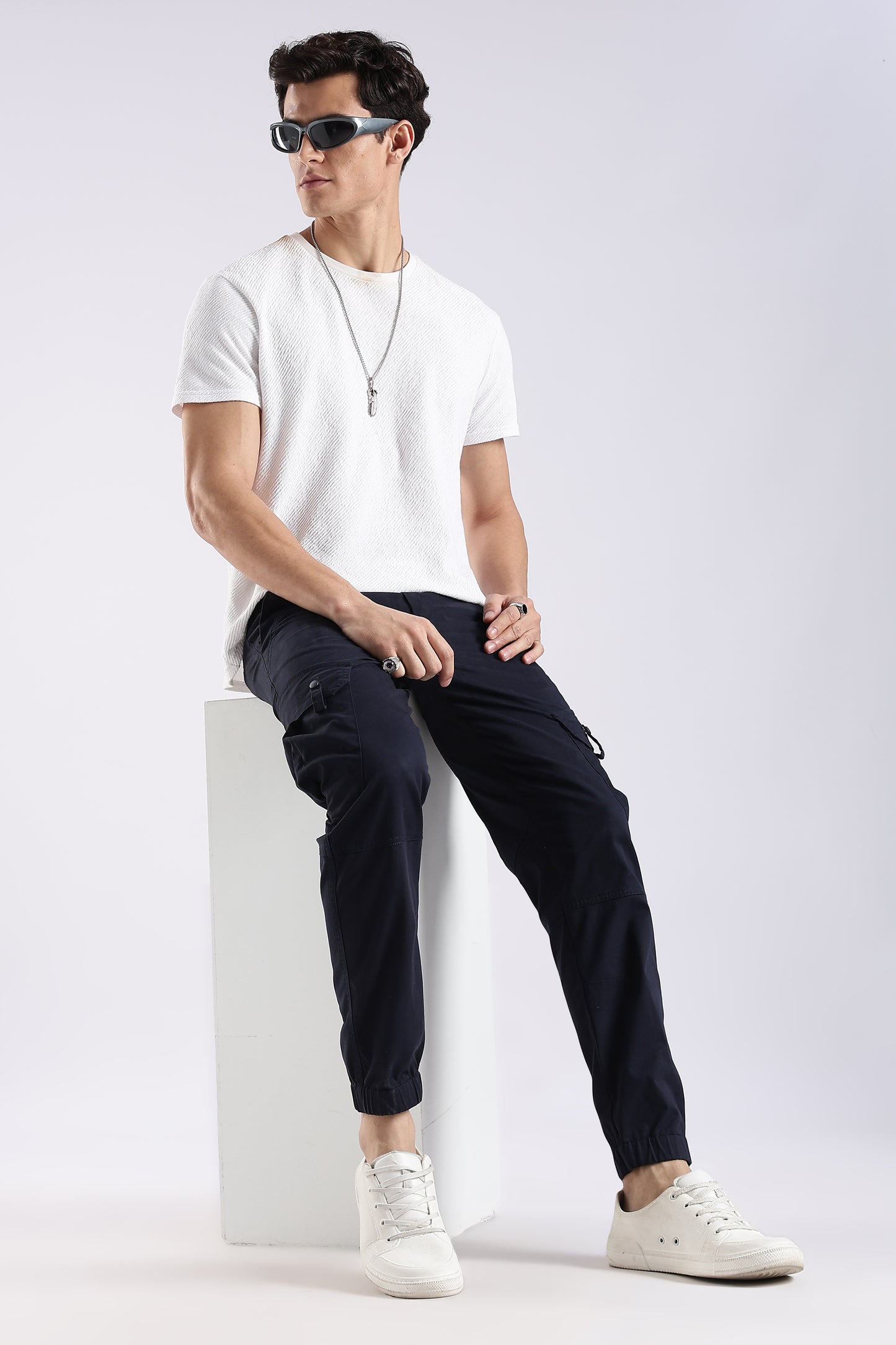 100% Cotton Slim Fit Cargo Pants Navy