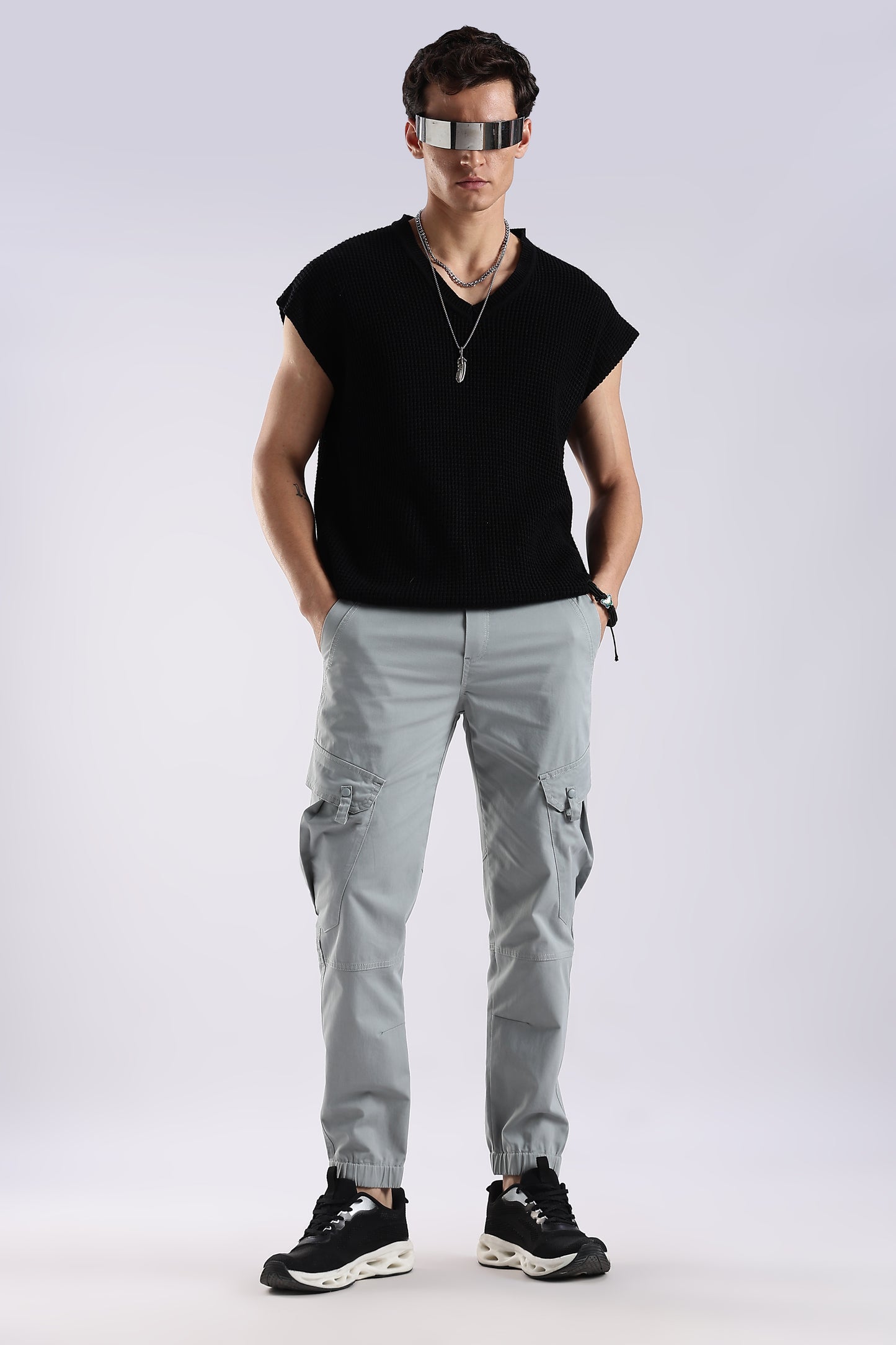 100% Cotton Slim Fit Cargo Pants Lt Blue