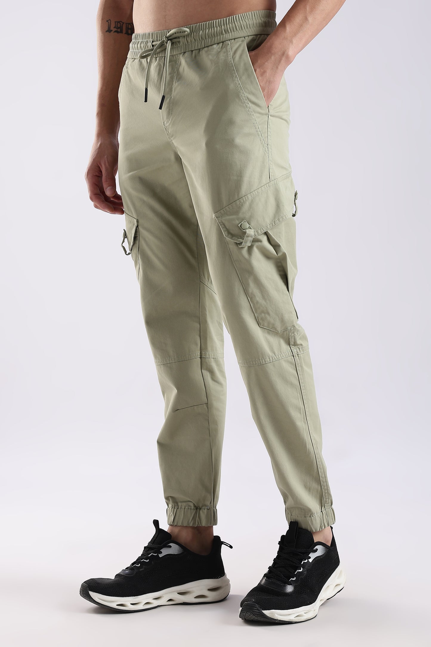 100% Cotton Slim Fit Cargo Pants P Green