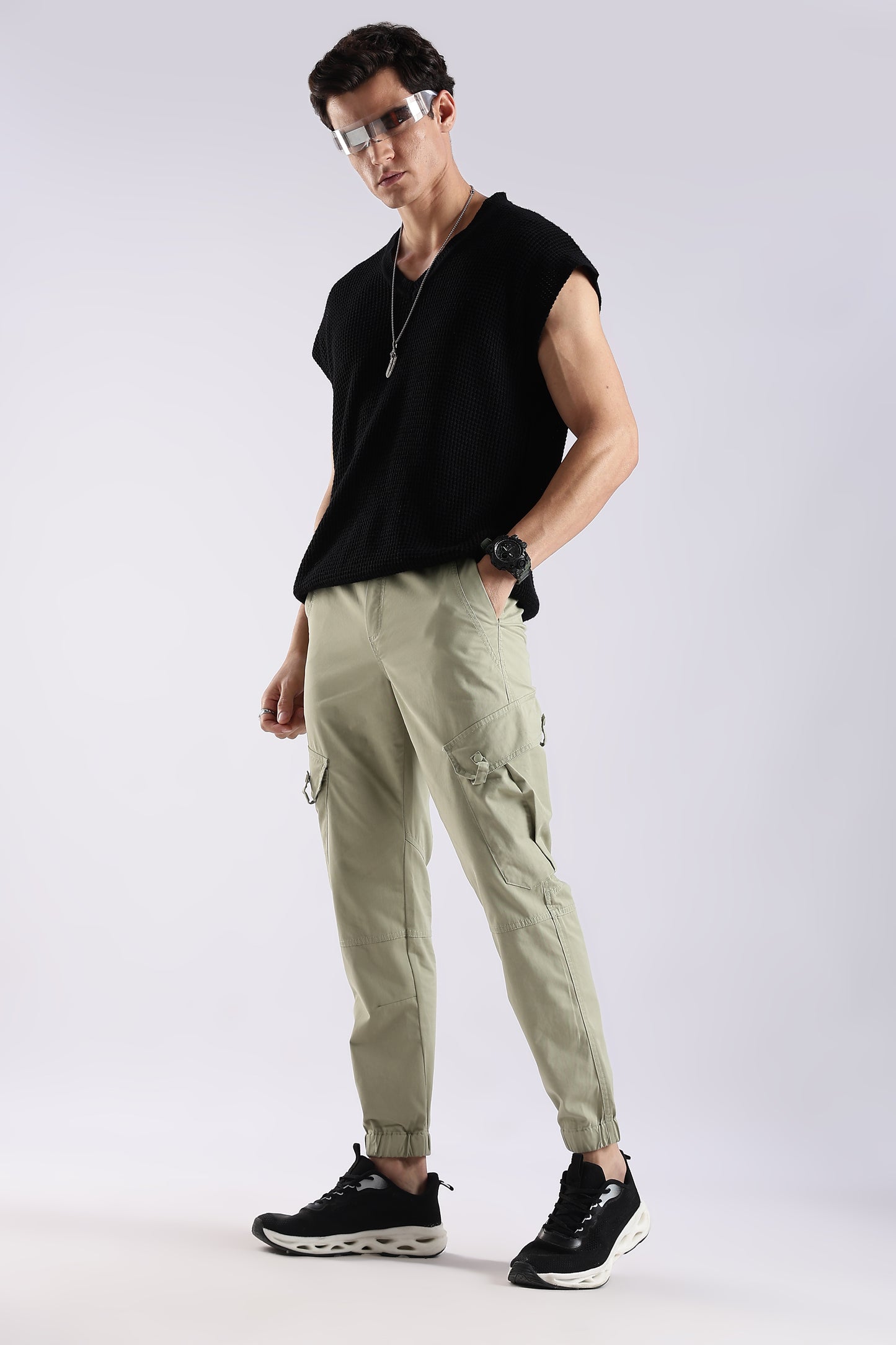 100% Cotton Slim Fit Cargo Pants P Green
