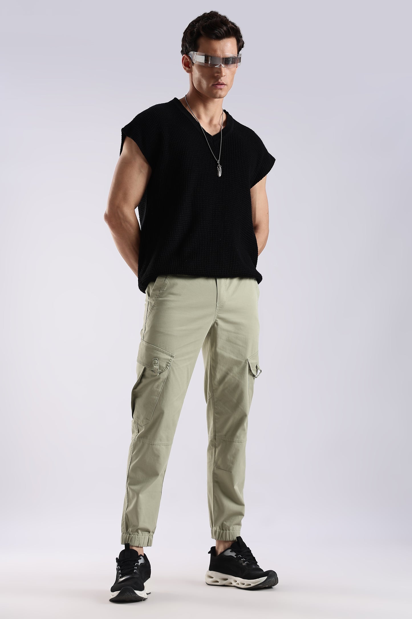 100% Cotton Slim Fit Cargo Pants P Green
