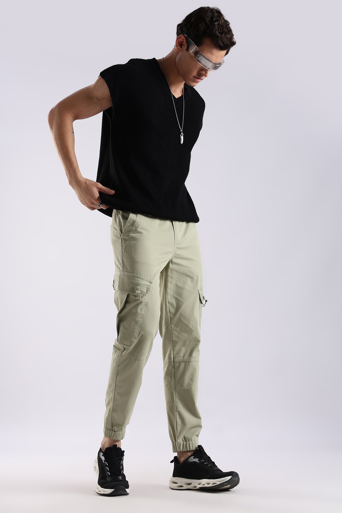 100% Cotton Slim Fit Cargo Pants P Green