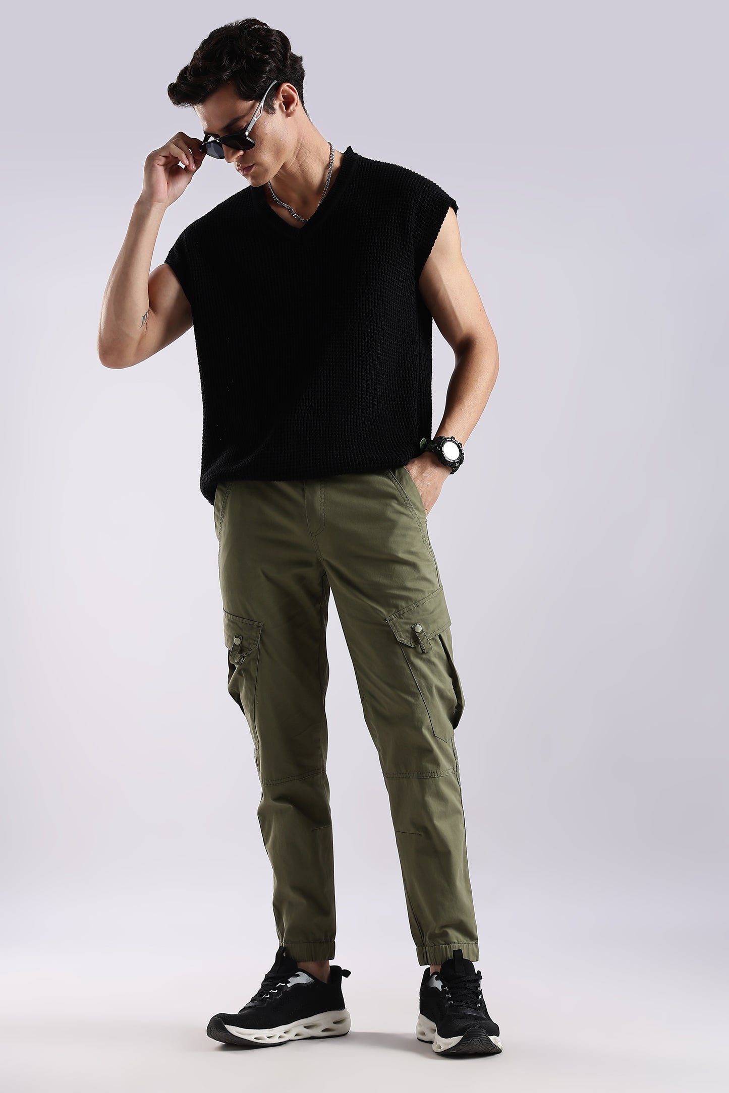100% Cotton Slim Fit Cargo Pants Green
