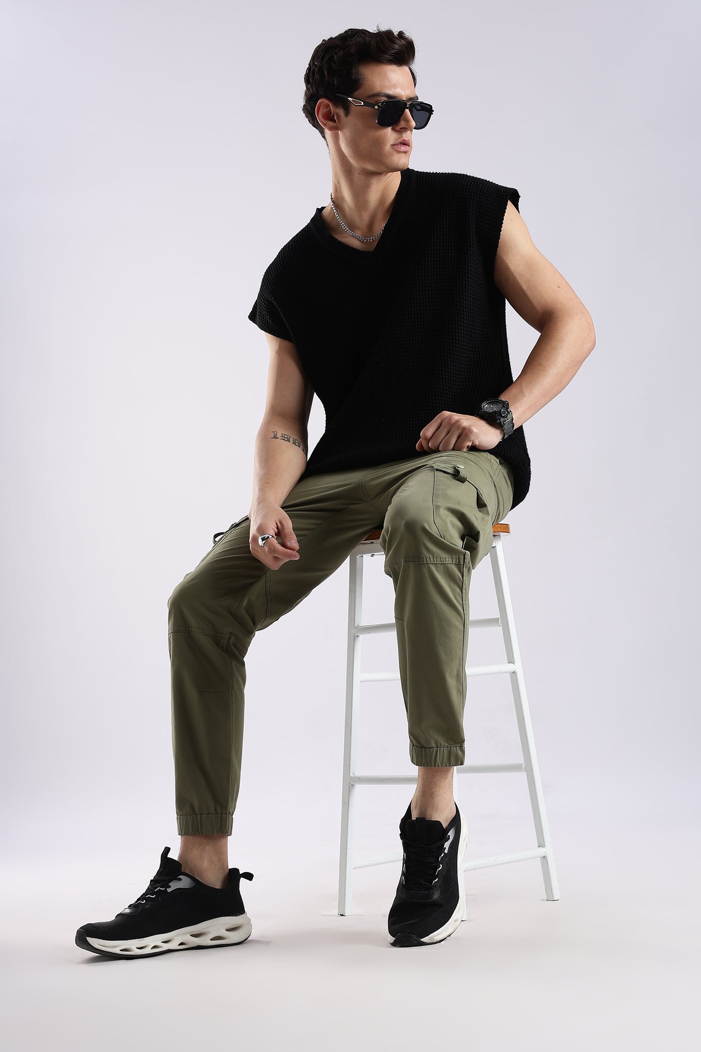 100% Cotton Slim Fit Cargo Pants Green