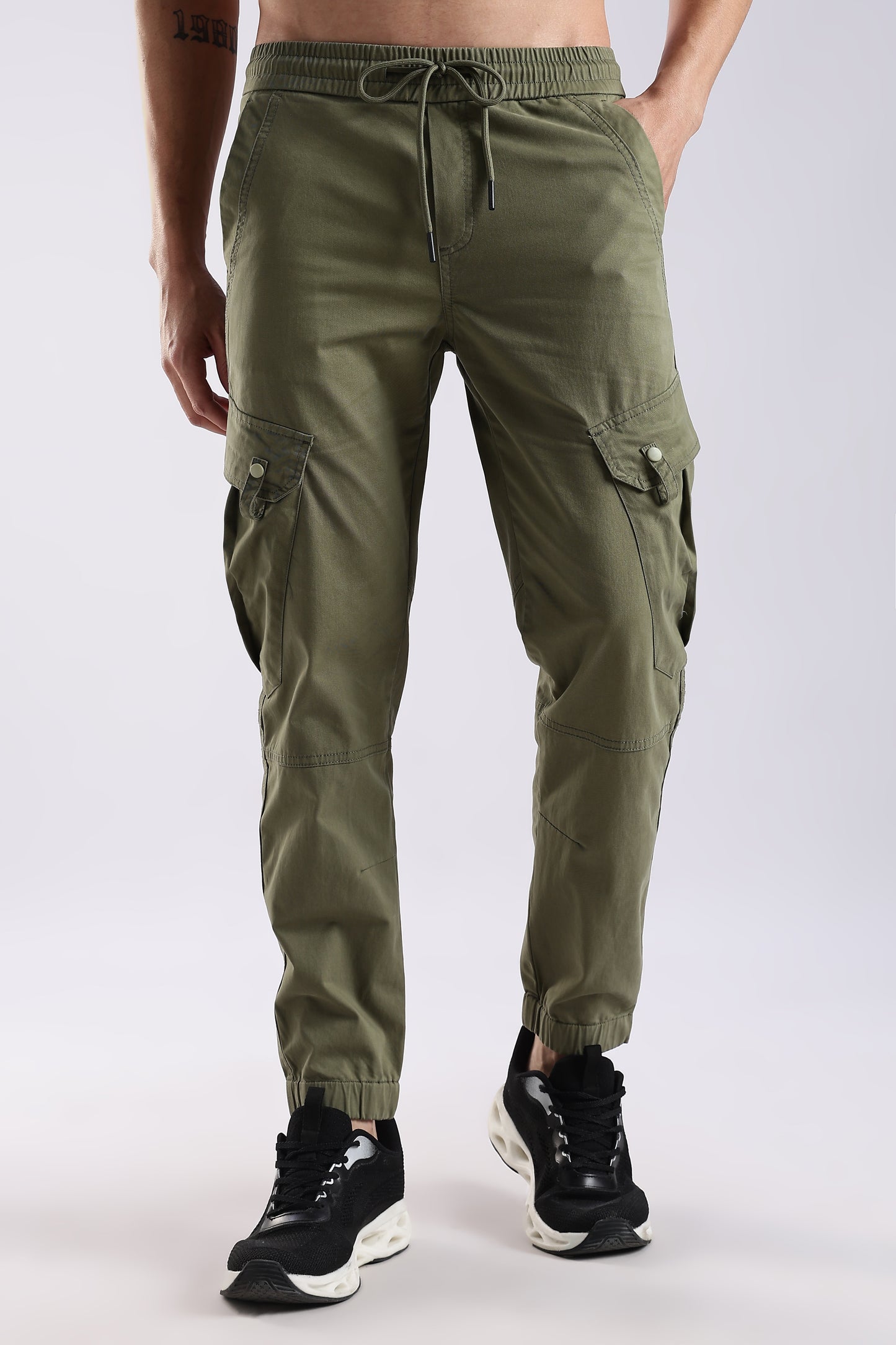 100% Cotton Slim Fit Cargo Pants Green