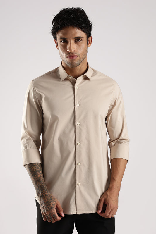 100% Cotton Slim Fit Shirt Cream