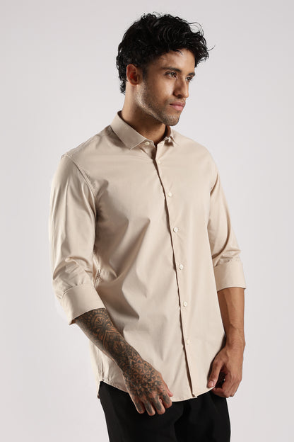 100% Cotton Slim Fit Shirt Cream