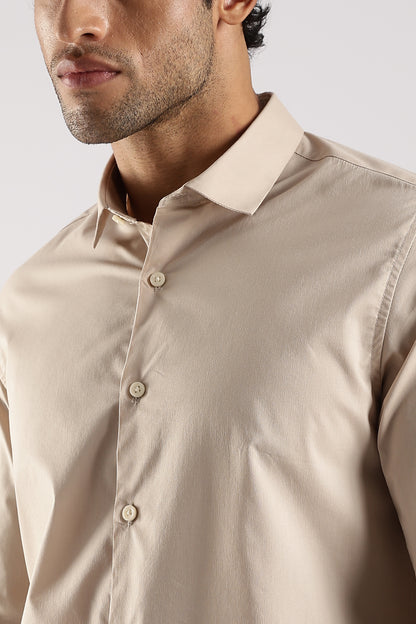 100% Cotton Slim Fit Shirt Cream