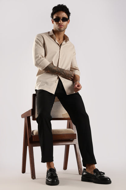 100% Cotton Slim Fit Shirt Cream