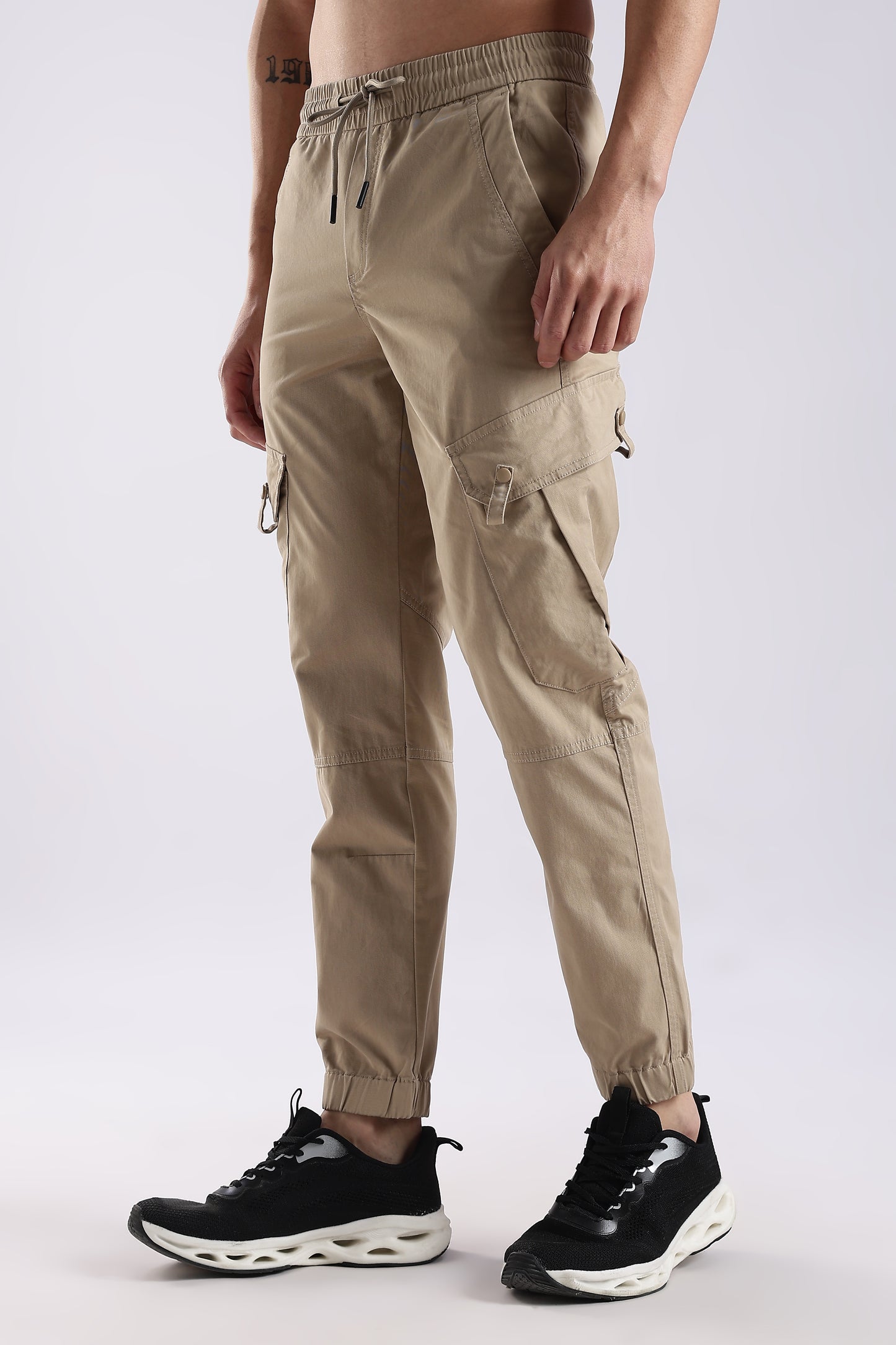 100% Cotton Slim Fit Cargo Pants Beige