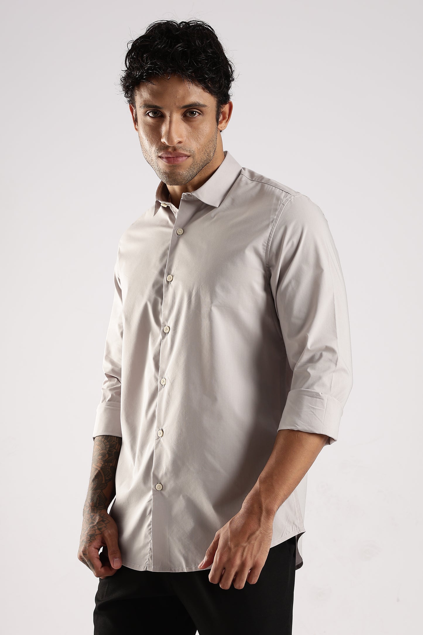 100% Cotton Slim Fit Shirt Lt Grey