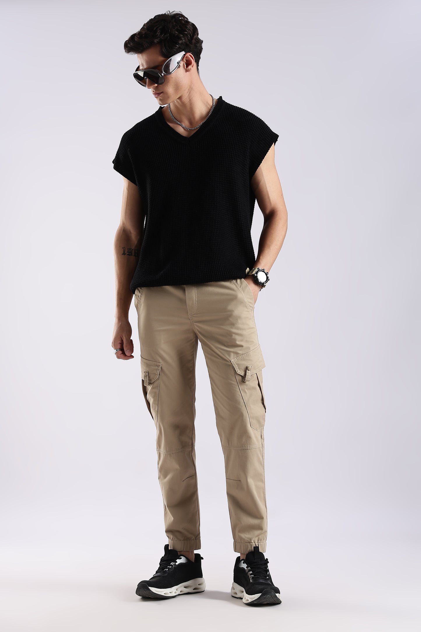 100% Cotton Slim Fit Cargo Pants Beige
