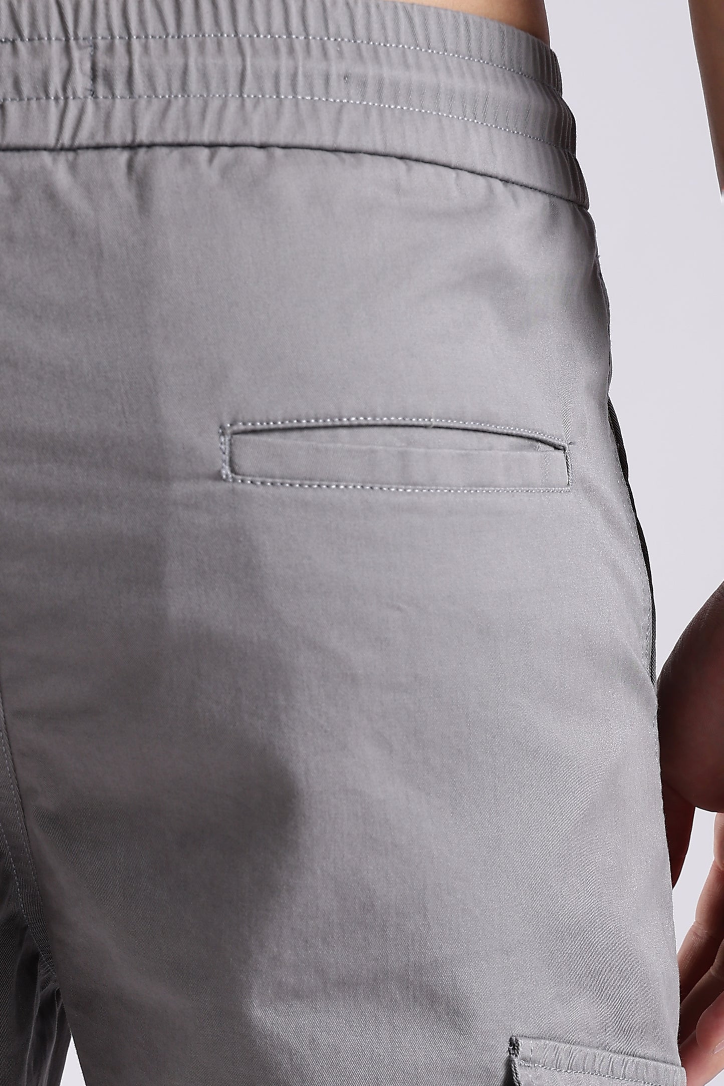 100% Cotton Slim Fit Cargo Pants Lt Grey