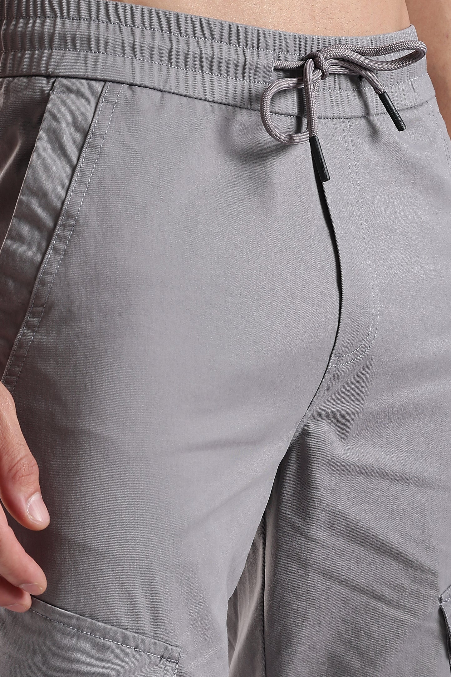 100% Cotton Slim Fit Cargo Pants Lt Grey