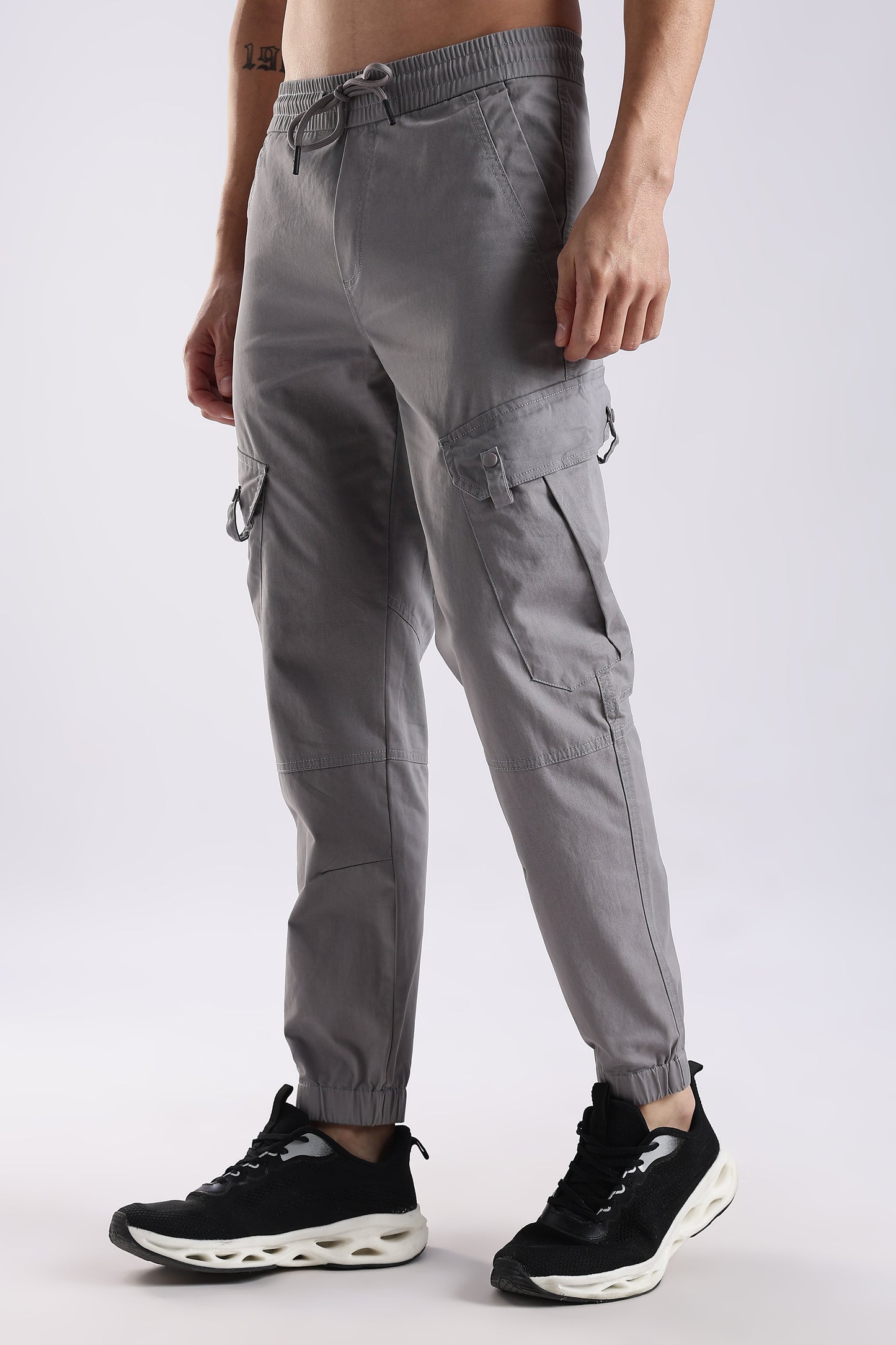 100% Cotton Slim Fit Cargo Pants Lt Grey