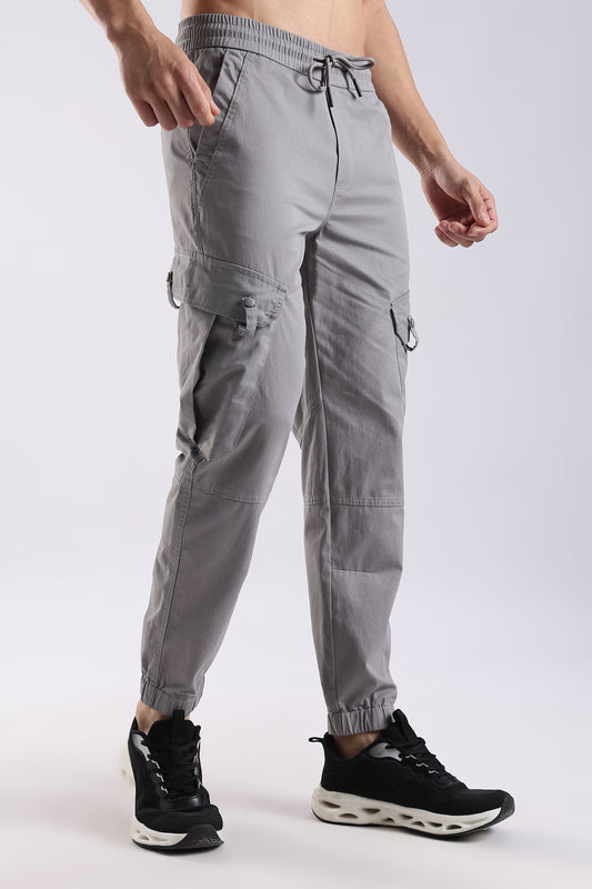 100% Cotton Slim Fit Cargo Pants Lt Grey