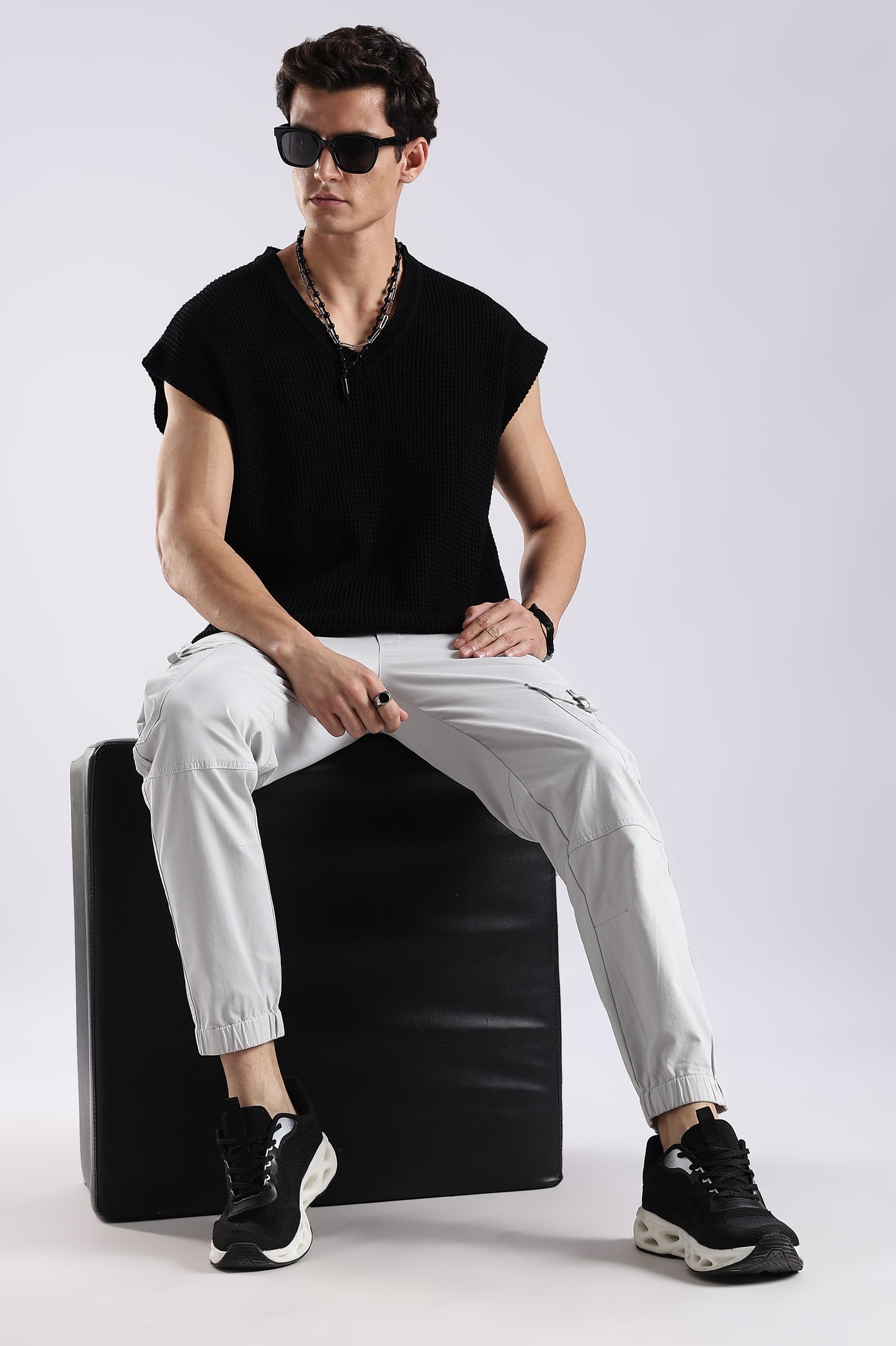100% Cotton Slim Fit Cargo Pants Off White