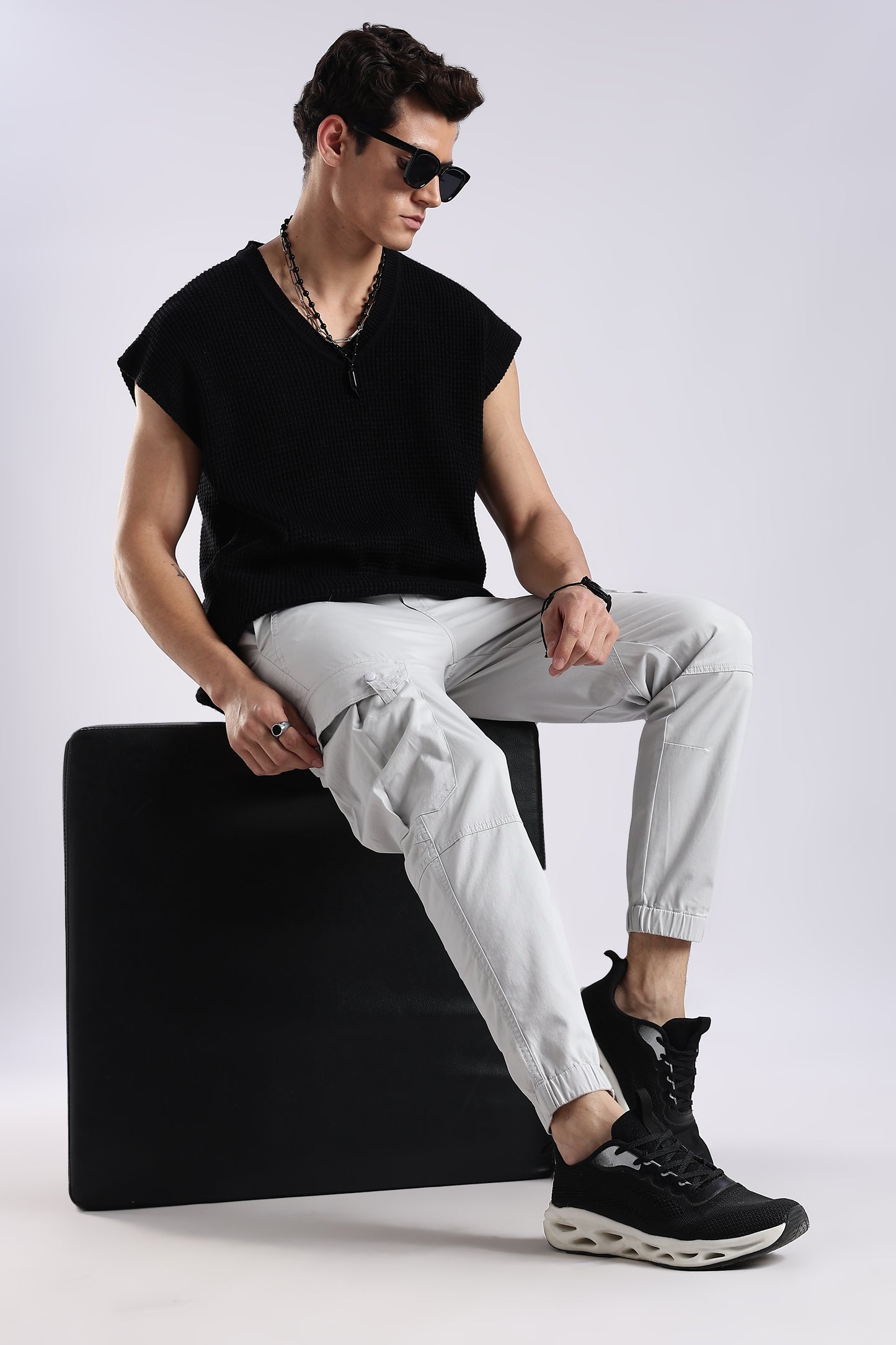 100% Cotton Slim Fit Cargo Pants Off White