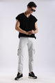 100% Cotton Slim Fit Cargo Pants Off White