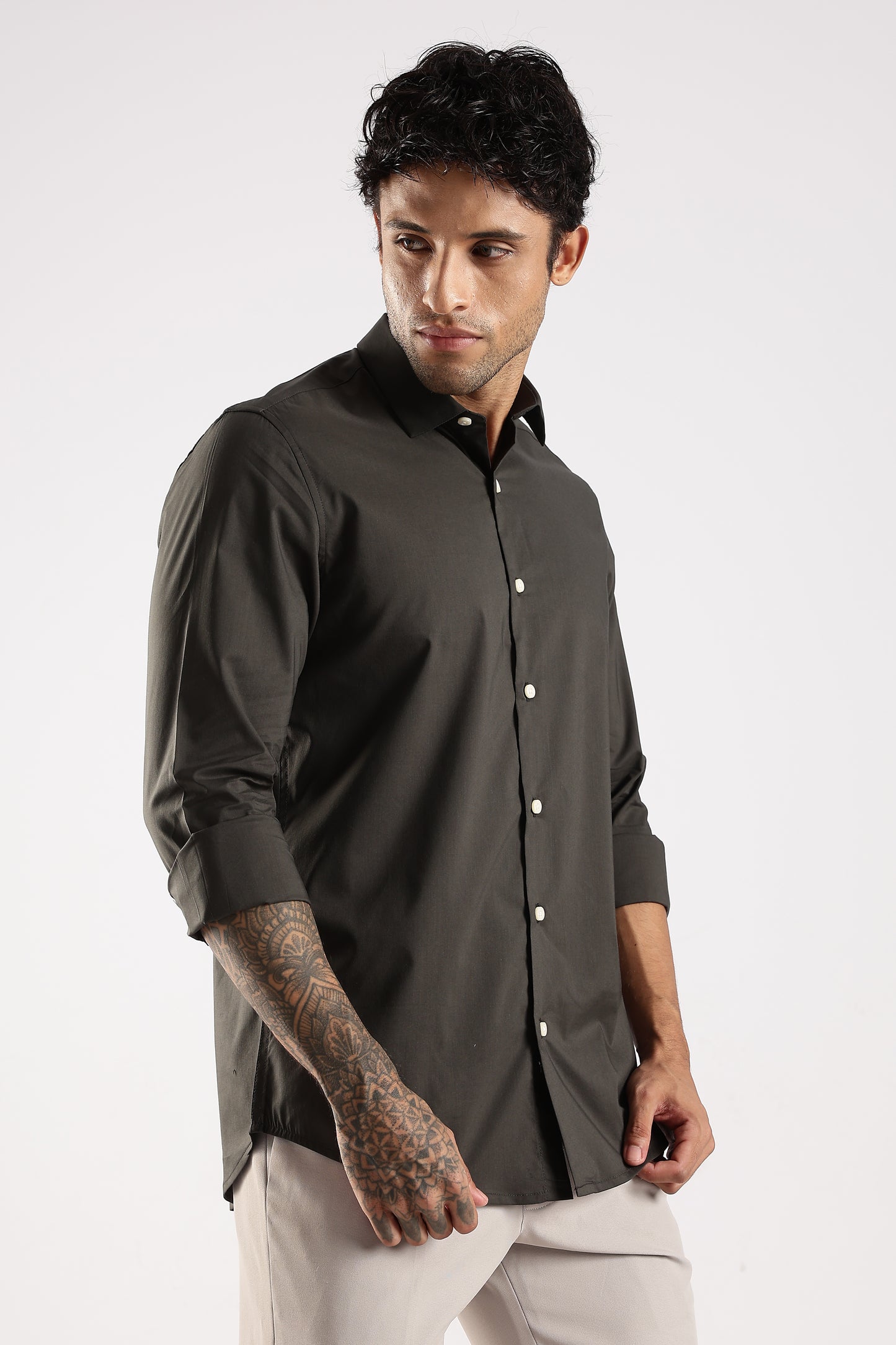 100% Cotton Slim Fit Shirt Green