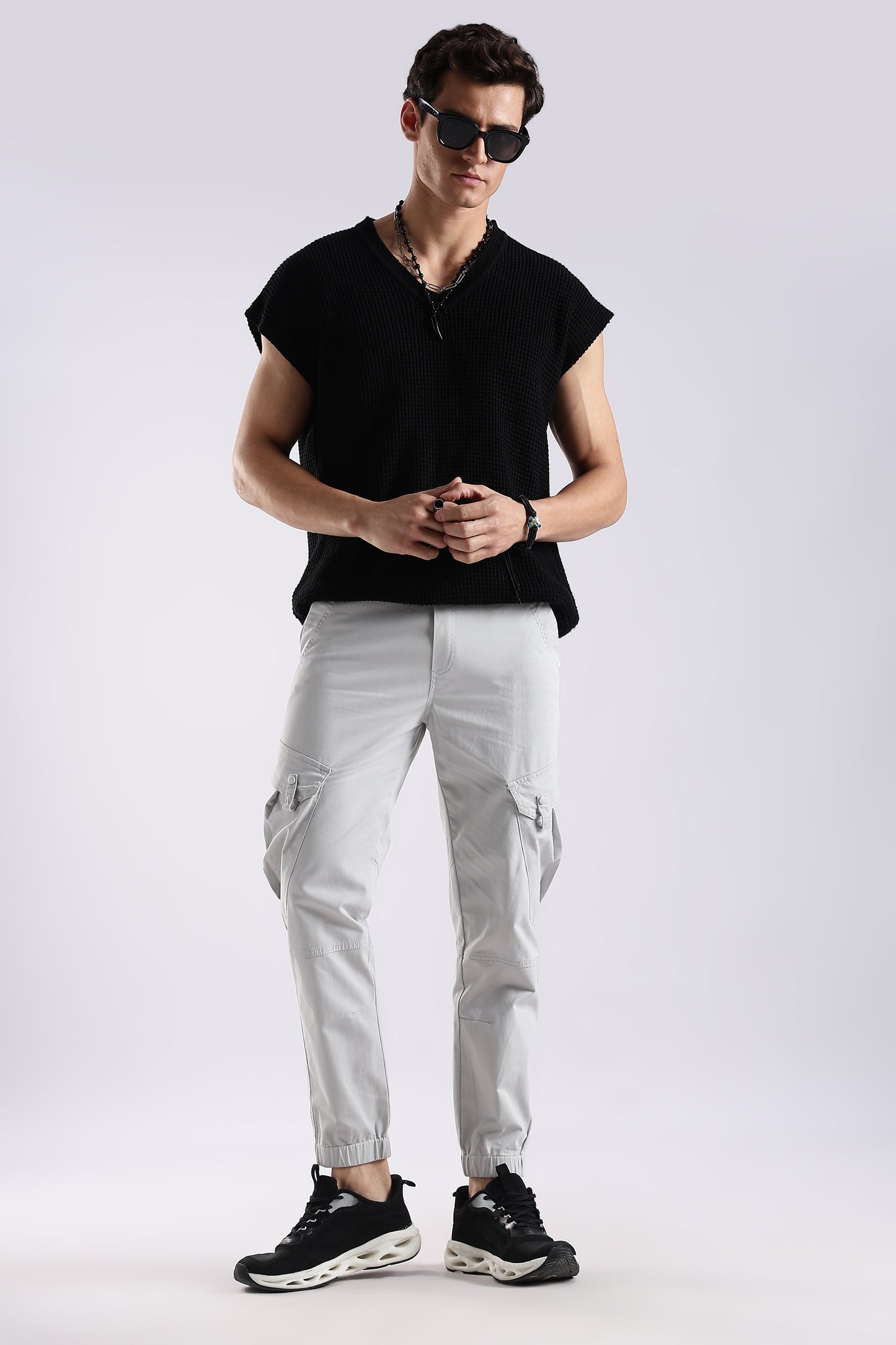 100% Cotton Slim Fit Cargo Pants Off White