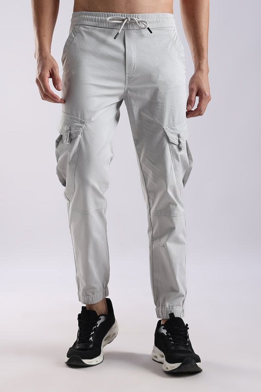 100% Cotton Slim Fit Cargo Pants Off White