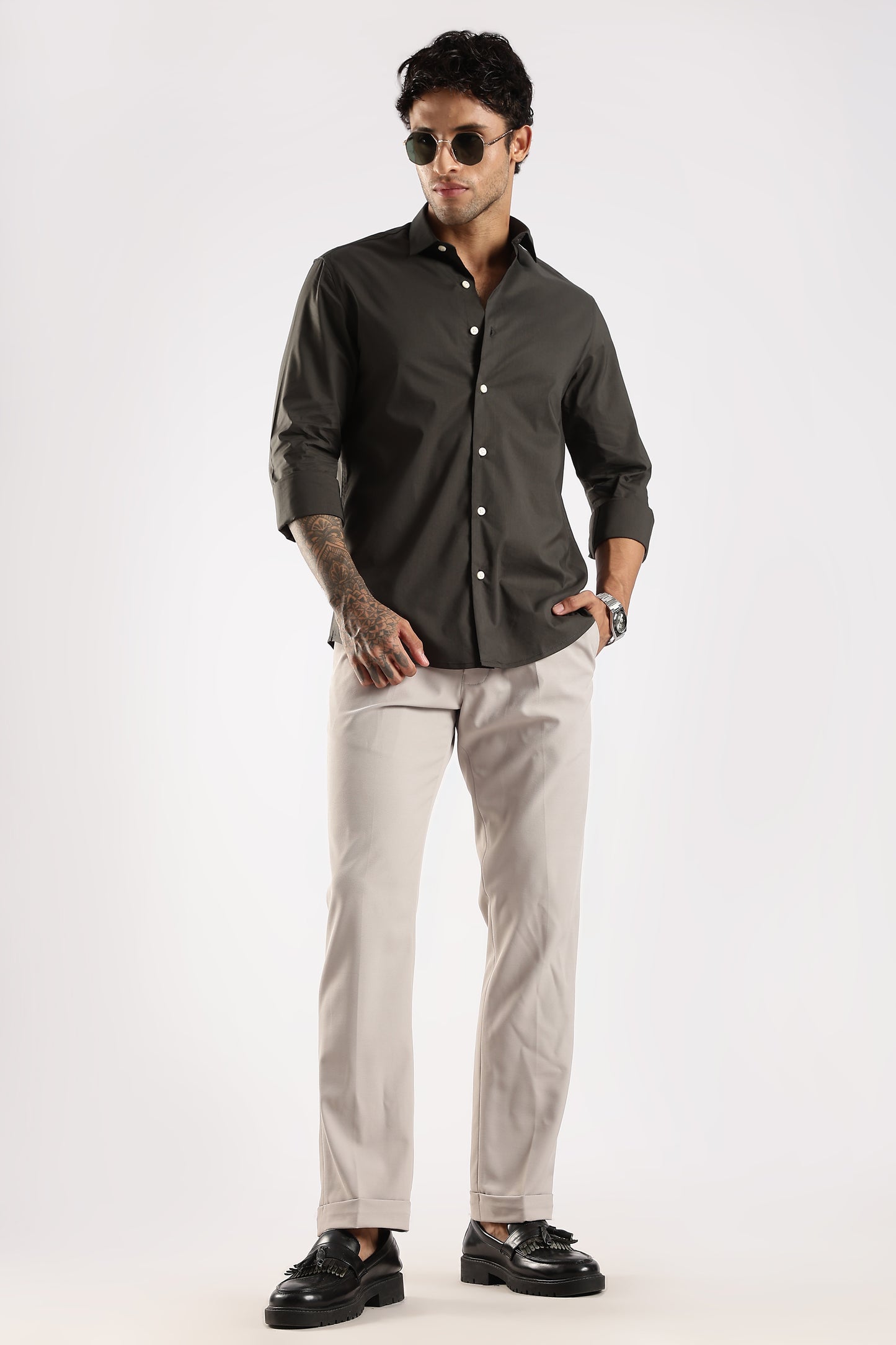 100% Cotton Slim Fit Shirt Green
