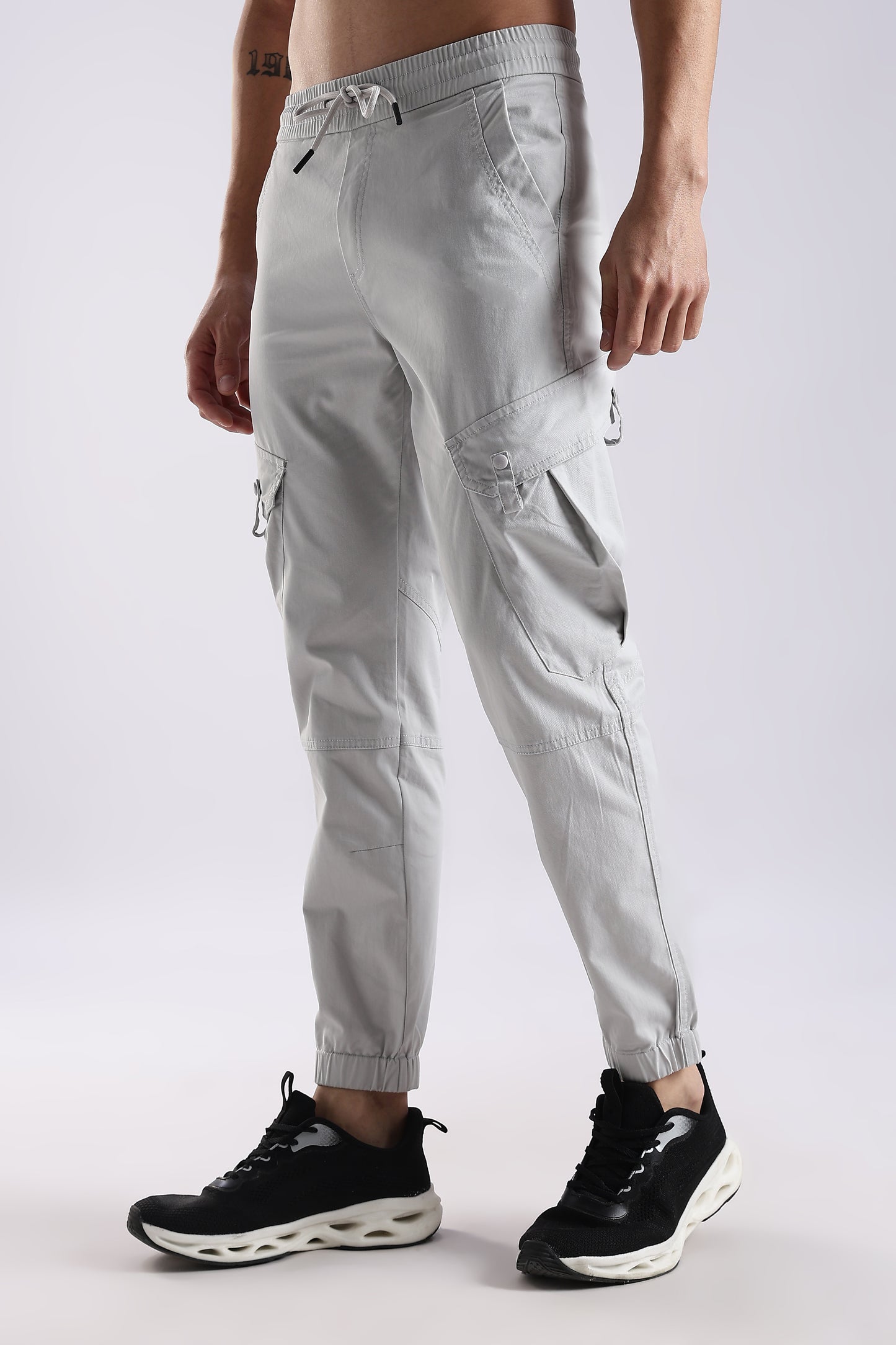 100% Cotton Slim Fit Cargo Pants Off White