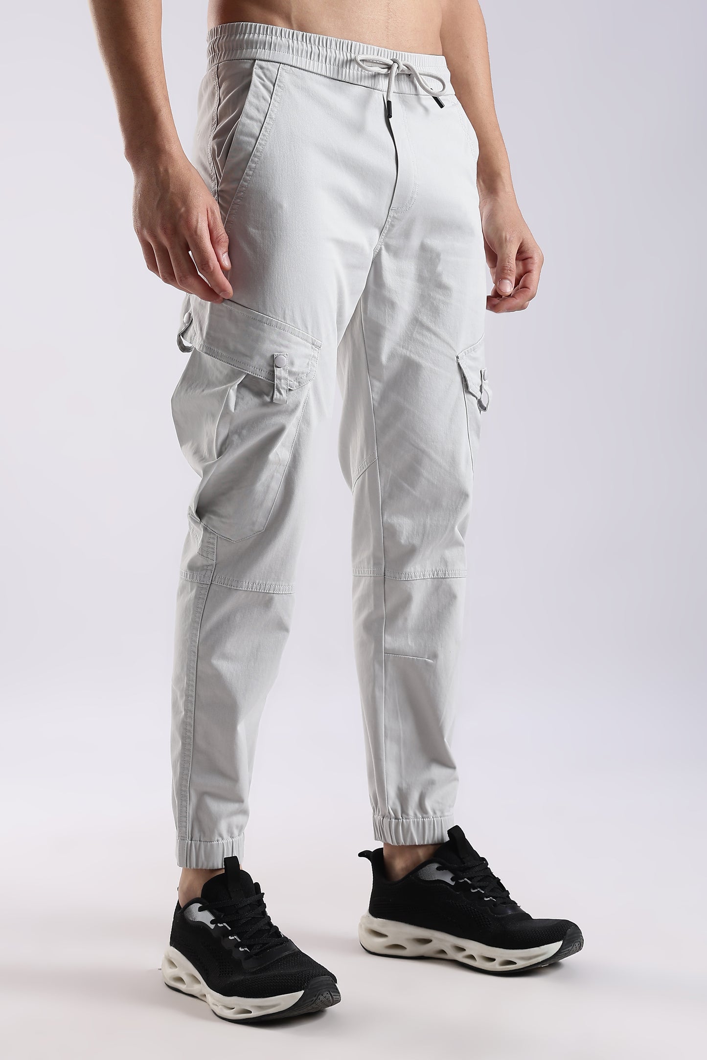 100% Cotton Slim Fit Cargo Pants Off White