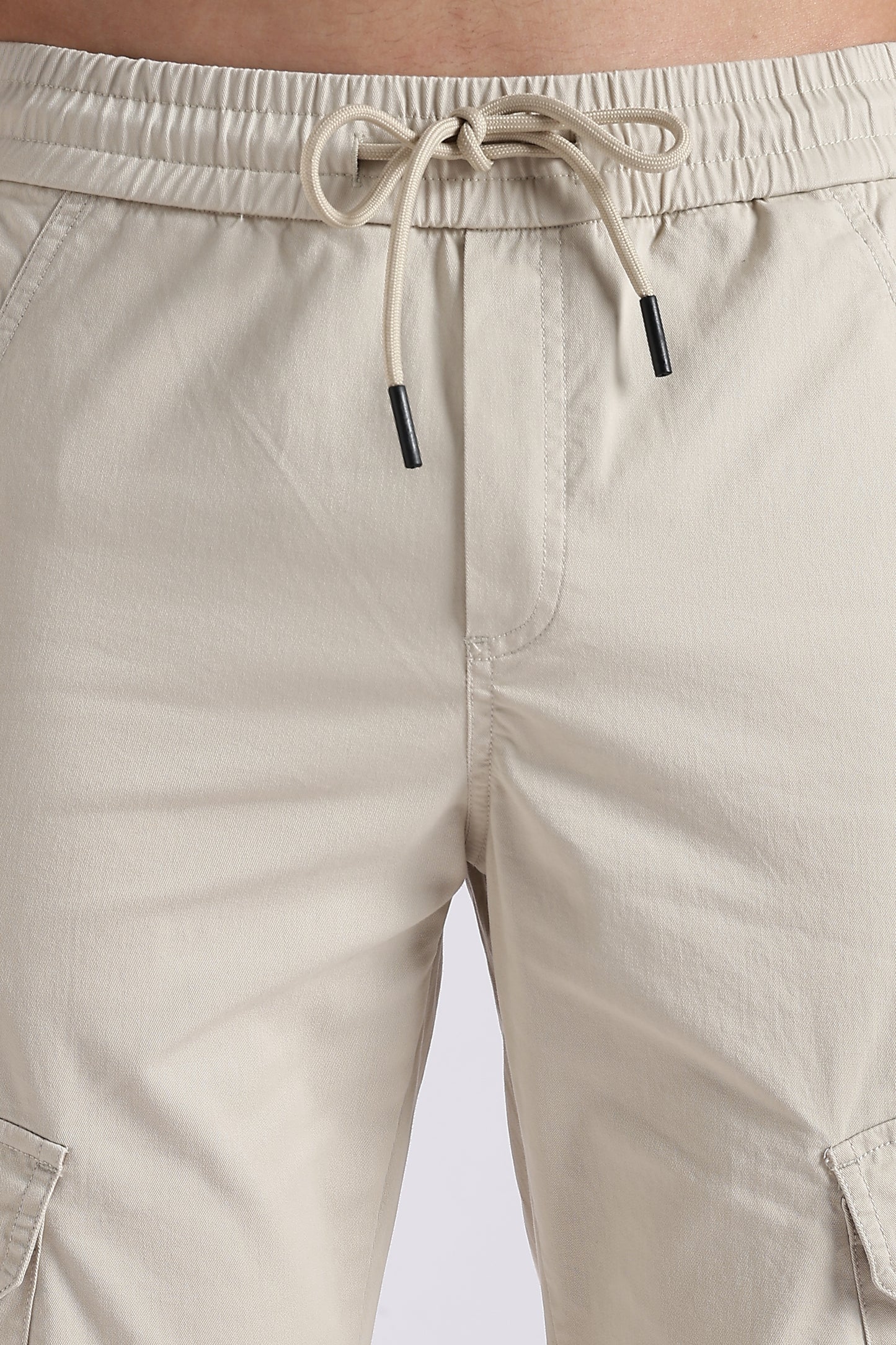 100% Cotton Slim Fit Cargo Pants Cream